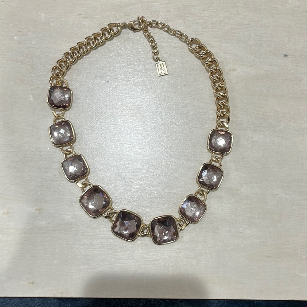Gold and White/Light Pink Jeweled Necklace